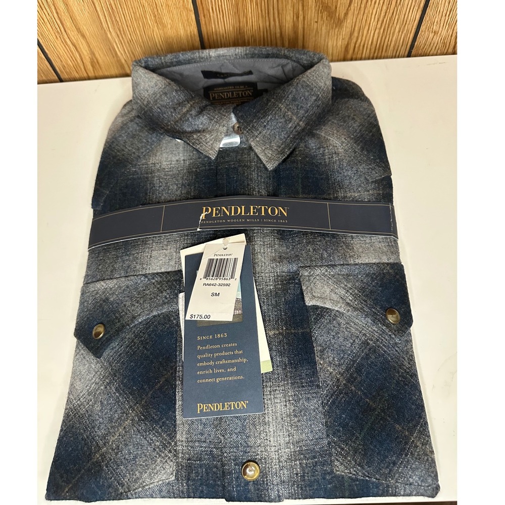 Pendleton Canyon Shirt Mens Small Blue Grey Ombre Plaid Wool Western RA642-32592